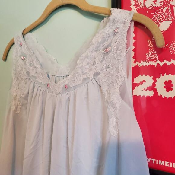 Vintage 80s Kawaii Cute Pastel Blue Lace Nightgown and Robe Set Size Medium - Picture 3 of 11